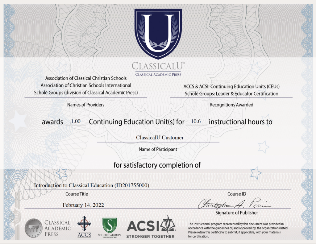 Course Certificates Are Expanded! ClassicalU